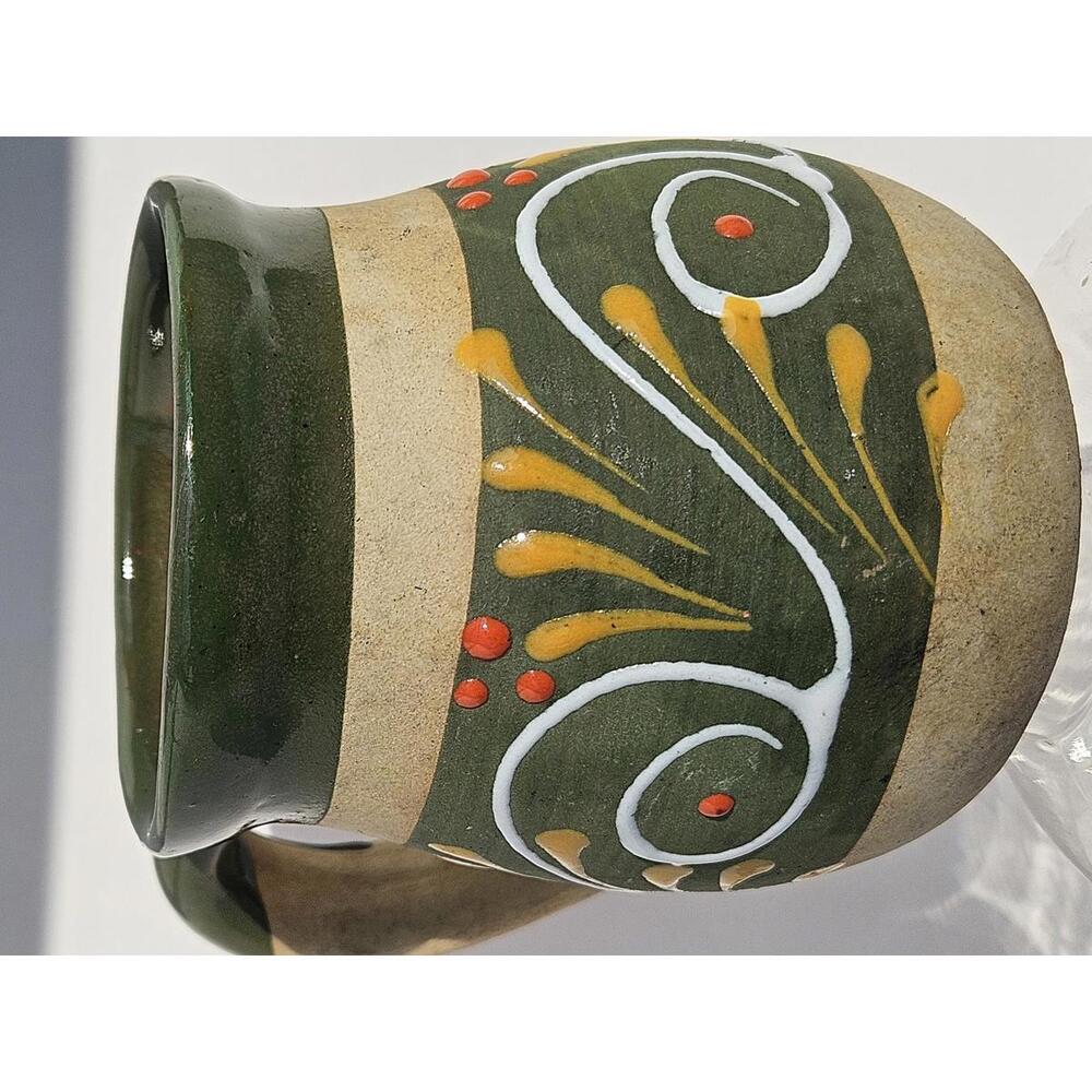 Vintage Folk Art Pottery Mug Mexican Terracotta Handpainted Swirl Rustic Decor - Picture 2 of 9
